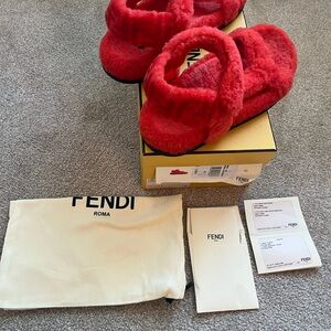 Fendi Vibrant Orange Plush Sandals